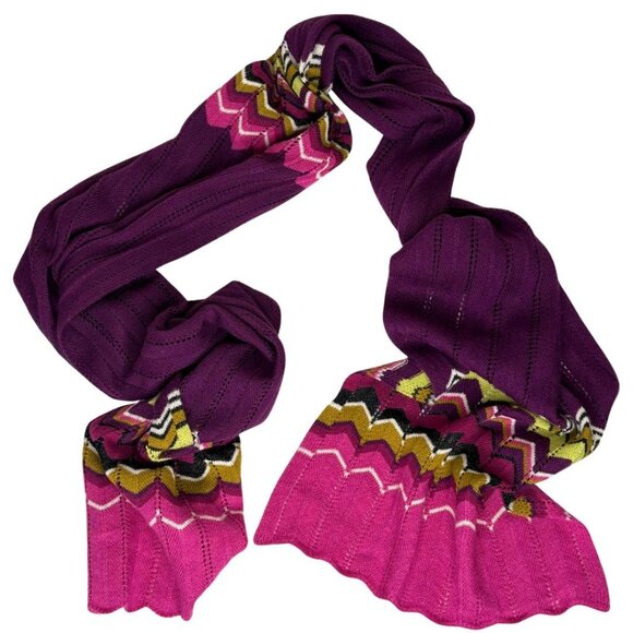 Missoni X Target Wool Blend Purple ZIG-ZAG Chevron Knit 13" x 68" Scarf Ltd Ed - Picture 2 of 7